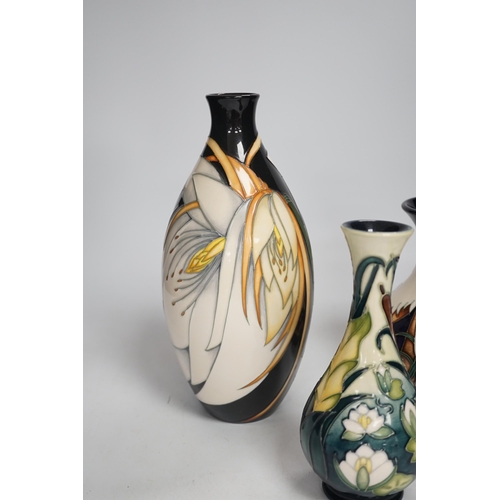 1355 - Three Moorcroft vases - a trial vase by Philip Gibson, another trial vase and a Harebell Wood limi... 