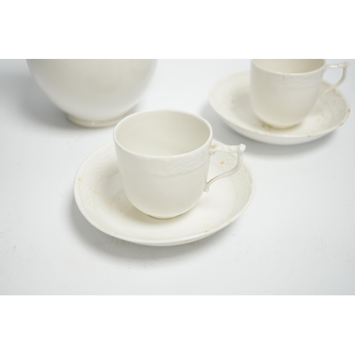 1367 - An early 20th century Berlin white glazed porcelain coffee set, tallest 21cm