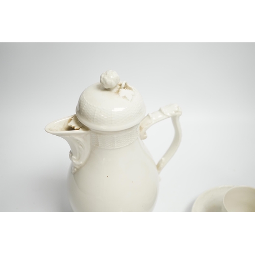 1367 - An early 20th century Berlin white glazed porcelain coffee set, tallest 21cm