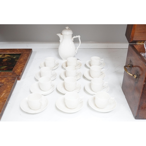 1367 - An early 20th century Berlin white glazed porcelain coffee set, tallest 21cm