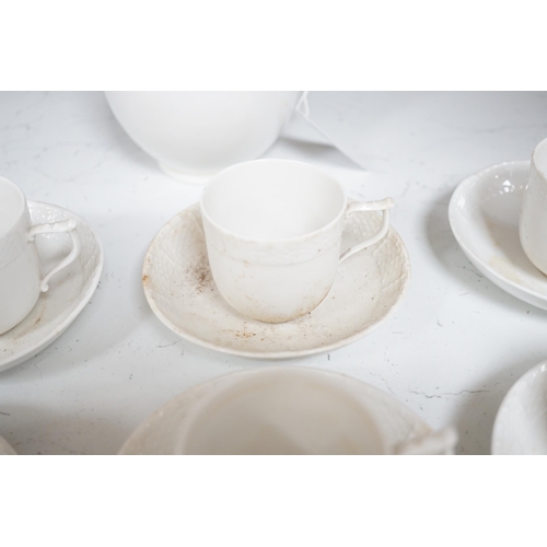 1367 - An early 20th century Berlin white glazed porcelain coffee set, tallest 21cm