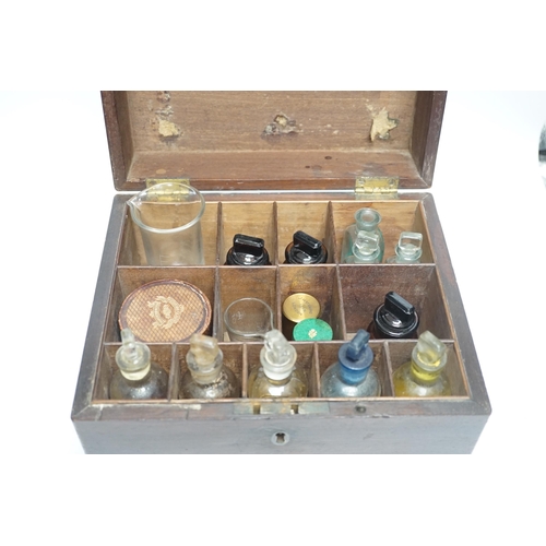 1373 - A 19th century mahogany apothecary box and contents, some bottles including Brighton labels, 23cm hi... 