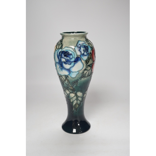 1377 - A Moorcroft Rose & Bud vase by Sally Tuffin, limited edition 423/500, 27cm high