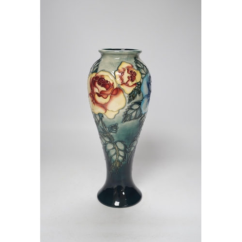 1377 - A Moorcroft Rose & Bud vase by Sally Tuffin, limited edition 423/500, 27cm high