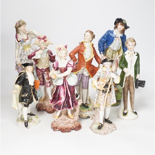 1383 - Eight Continental porcelain figures, 19th/20th century, tallest 24cm high