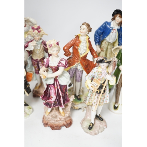 1383 - Eight Continental porcelain figures, 19th/20th century, tallest 24cm high