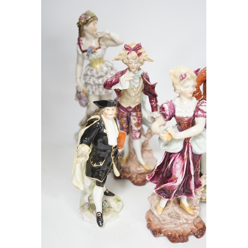 1383 - Eight Continental porcelain figures, 19th/20th century, tallest 24cm high