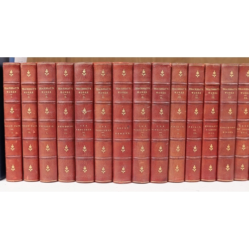 1389 - ° ° Thackeray, William Makepeace - The Works, 26 vols, 8vo, half red morocco with marbled boards, Sm... 