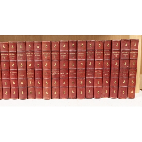 1389 - ° ° Thackeray, William Makepeace - The Works, 26 vols, 8vo, half red morocco with marbled boards, Sm... 