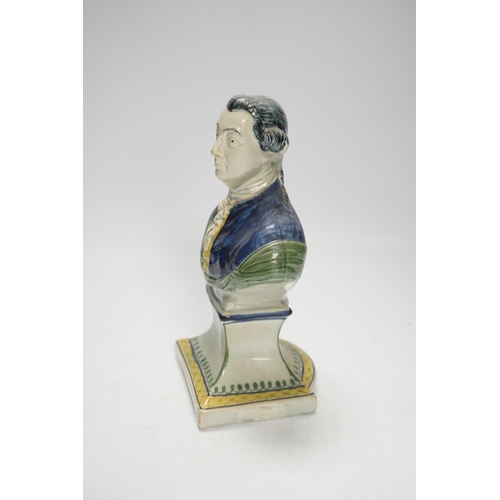 1405 - A Staffordshire pearlware portrait bust of a gentleman, possibly William Pitt the Younger, c.1790, p... 