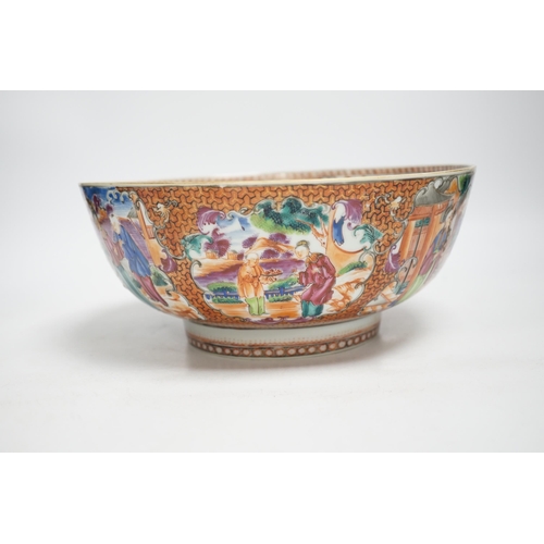 1411 - An 18th century Chinese Mandarin pattern bowl (cracked), 25cm in diameter