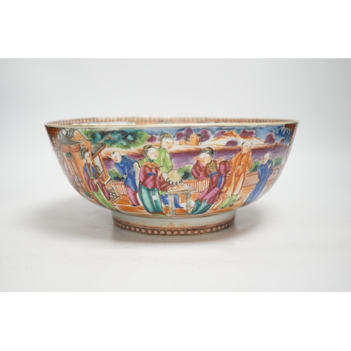 1411 - An 18th century Chinese Mandarin pattern bowl (cracked), 25cm in diameter