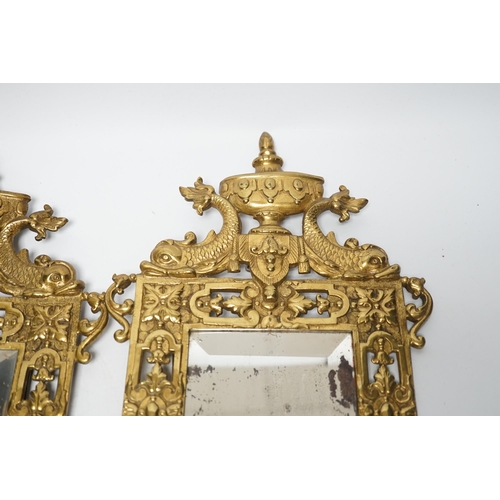 1419 - A pair of period-style mirrored brass girandoles, 61cm high