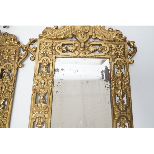 1419 - A pair of period-style mirrored brass girandoles, 61cm high