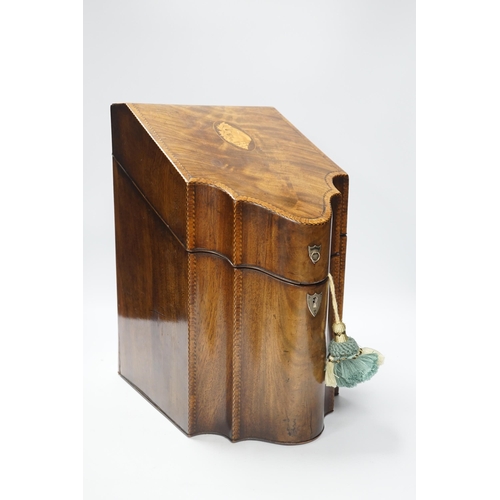 1430 - A George III inlaid mahogany knife box, 37.5cm