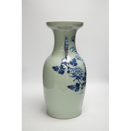 1437 - A Chinese underglaze blue celadon ground vase, early 20th century, 43cm