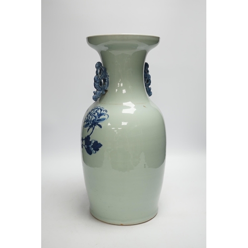 1437 - A Chinese underglaze blue celadon ground vase, early 20th century, 43cm