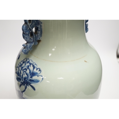 1437 - A Chinese underglaze blue celadon ground vase, early 20th century, 43cm