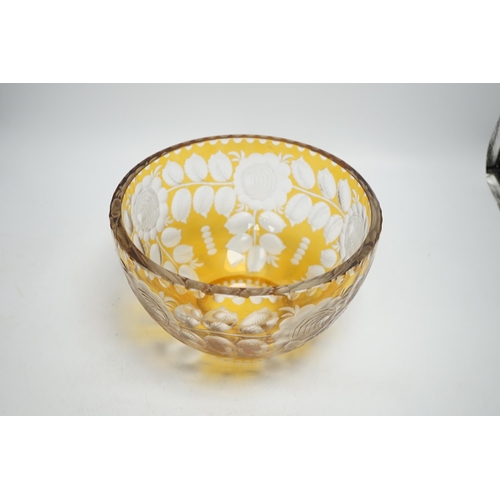 1442 - A Bohemian yellow overlaid glass bowl, 24cm diameter