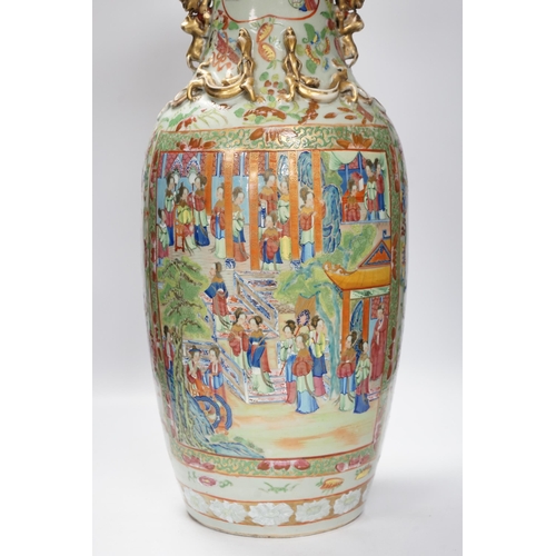 1452 - A large Chinese famille rose celadon ground vase, 19th century, 64cm high (a.f.)