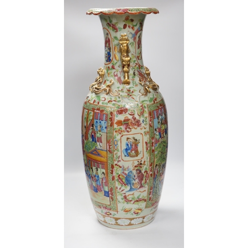 1452 - A large Chinese famille rose celadon ground vase, 19th century, 64cm high (a.f.)