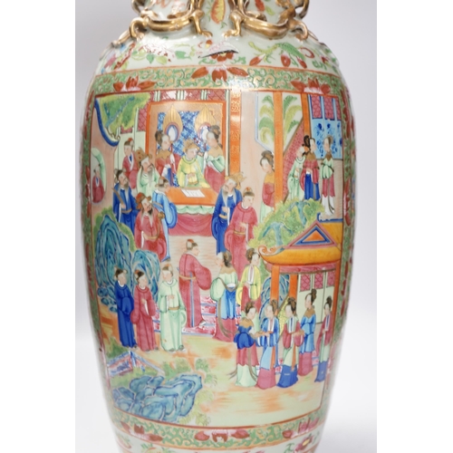 1452 - A large Chinese famille rose celadon ground vase, 19th century, 64cm high (a.f.)