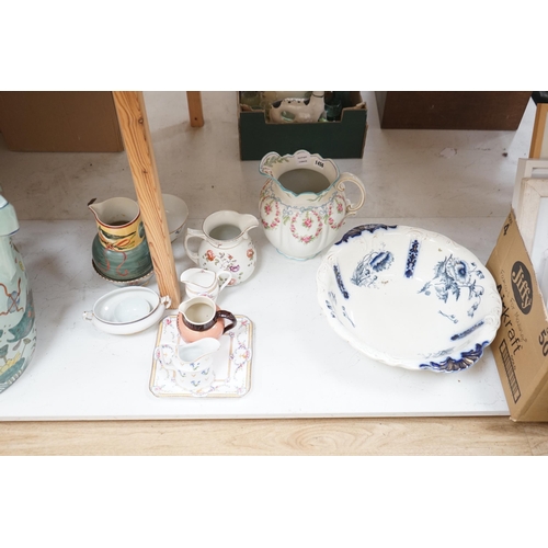 1456 - A group of assorted Victorian ceramics including pair of Winton jugs and blue and white wash basin, ... 