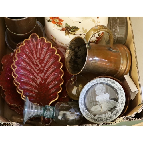 1471 - Collection of German hock glasses, cranberry glass, Staffordshire greyhound, a Stilton dish and two ... 