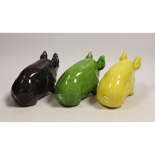 1478 - Three Wemyss ware  pigs in green, yellow and black glazes, 15cm