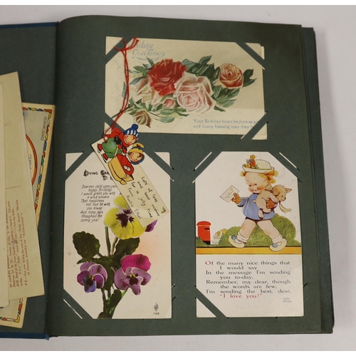 1502 - A postcard album containing Edwardian and later postcards relating to Bonzo, Attwell etc