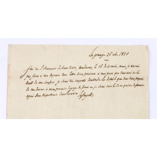 1525 - Gilbert du Motier, Marquis de Lafayette (1757-1834), French general and politician; letter to Madame... 