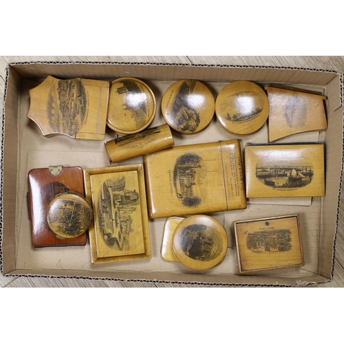 1533 - A collection of mixed Mauchline wares Including napkin rings and miniature boxes