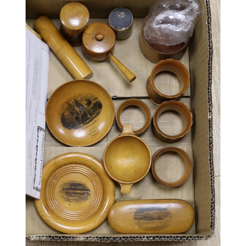 1533 - A collection of mixed Mauchline wares Including napkin rings and miniature boxes