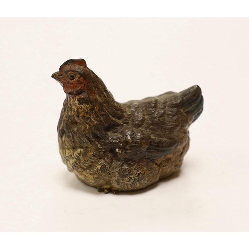 1545 - A large Austrian cold painted bronze model of a hen sitting, 5cm high