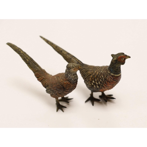 1549 - Two Austrian cold painted bronze models of Pheasants, largest 9.5cm wide