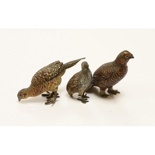 1550 - Three Austrian cold painted models of Grouse, tallest 5cm high