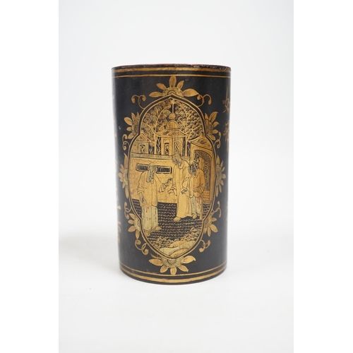 1560 - A 19th century Chinese lacquered bamboo brush pot, 12cm high