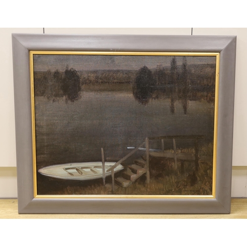 1684 - Harold Speed (1872-1957) oil on canvas, Dusk at the river mooring, signed, Stuart Fine Art stamp ver... 