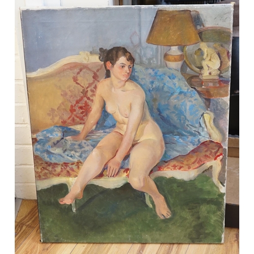 1685 - Dorothy King (1907-1990), oil on canvas, Seated female nude, inscribed verso ex. Studio, 71 x 56cm, ... 