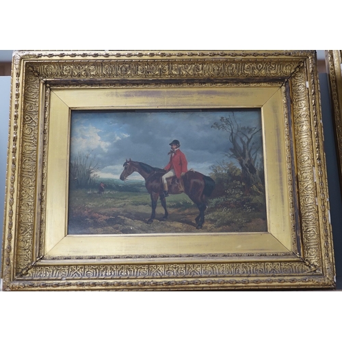 1686 - Byron Webb (1831-1867) two oils on board, Huntsmen on horseback, one signed, the other inscribed ver... 