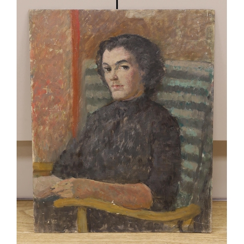 1694 - Hubert Wellington (1879-1967), oil on wooden panel, Portrait of a lady, possibly Margot Stueler, ins... 