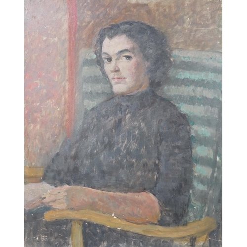 1694 - Hubert Wellington (1879-1967), oil on wooden panel, Portrait of a lady, possibly Margot Stueler, ins... 