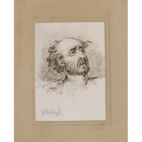 1703 - Manner of George Cruickshank (1792-1878) Old Master style pen and ink, Study of a figure, 18 x 12cm,... 