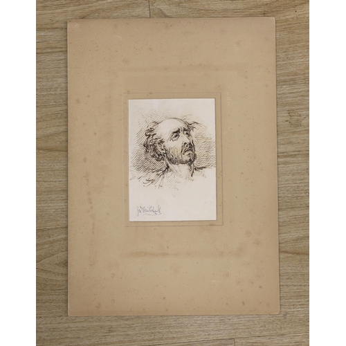 1703 - Manner of George Cruickshank (1792-1878) Old Master style pen and ink, Study of a figure, 18 x 12cm,... 