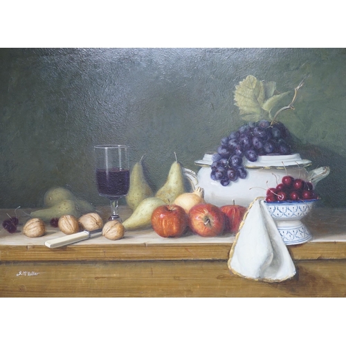 1705 - Robert McKellar (1945-2009) oil on board, Still life of fruit and vessels, signed, 55 x 40cm