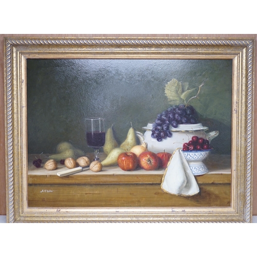 1705 - Robert McKellar (1945-2009) oil on board, Still life of fruit and vessels, signed, 55 x 40cm