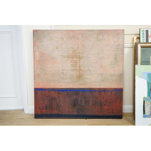 1733 - Sheila Geogeohay (Contemporary) abstract oil and mixed media on canvas, By the Fire, inscribed verso... 