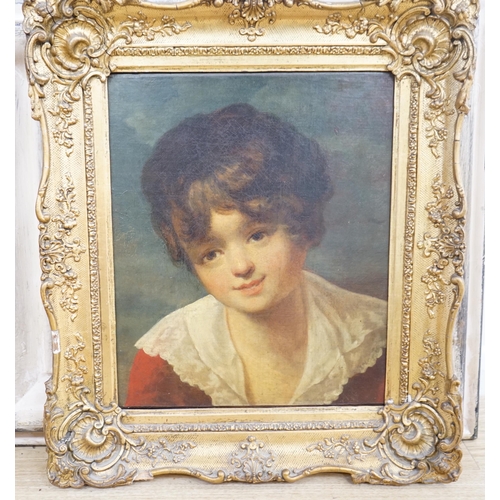 1741 - Late 19th / early 20th century Naive school, oil on canvas, portrait of a young boy, 40cm x 33cm... 