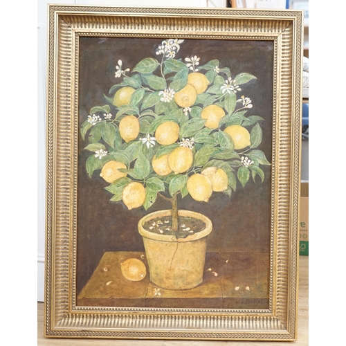 1742 - I. Burgess, oil on canvas, still life of a lemon tree, 82cm x 59cm