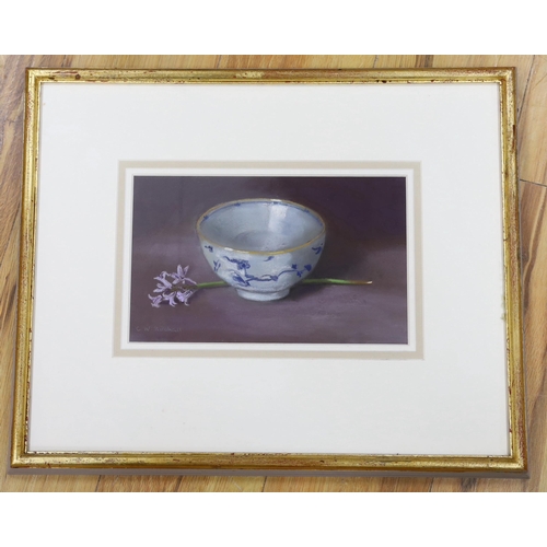 1753 - Christine (Christie) Birchall SWA (Contemporary) pastel, Chinese bowl and bluebells, signed, details... 